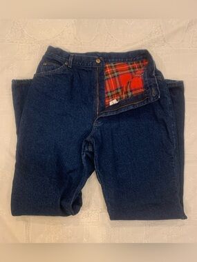 Vintage women’s L.L. Bean plaid flannel  blanket lined jeans chore